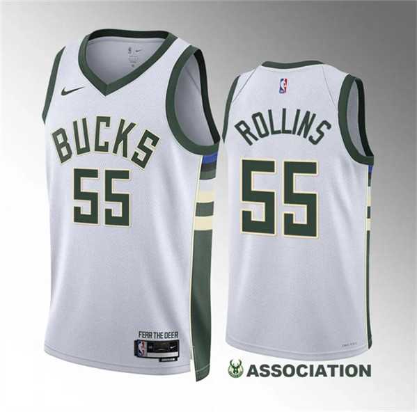 Men's Milwaukee Bucks #55 Ryan Rollins White Association Edition Stitched Basketball Jersey Dzhi